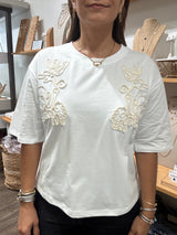 White Textured Ribbon Detail Top