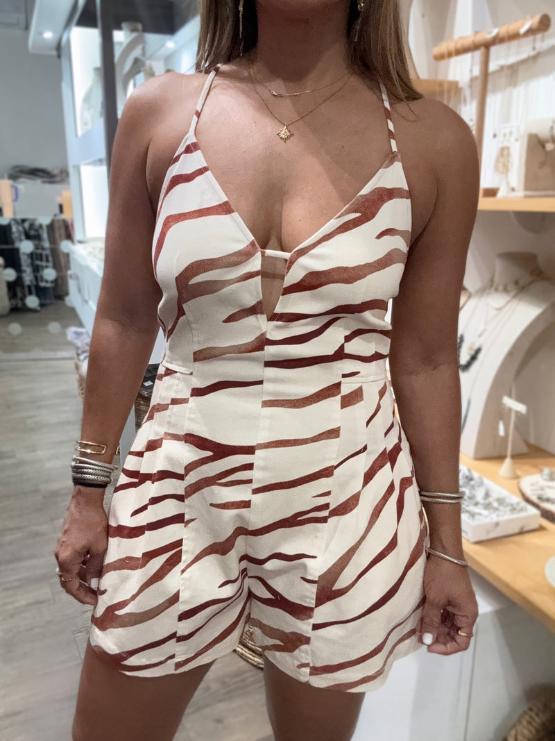 Zebra Print Back Detail Romper