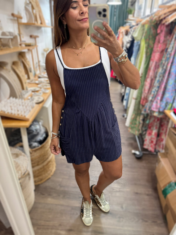 Navy Striped Romper