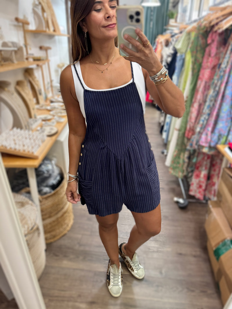 Navy Striped Romper