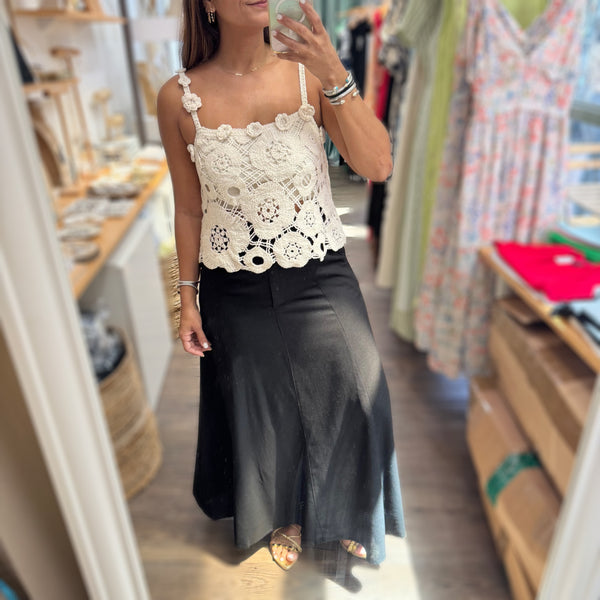 Beige Crochet Flowers Strappy Top