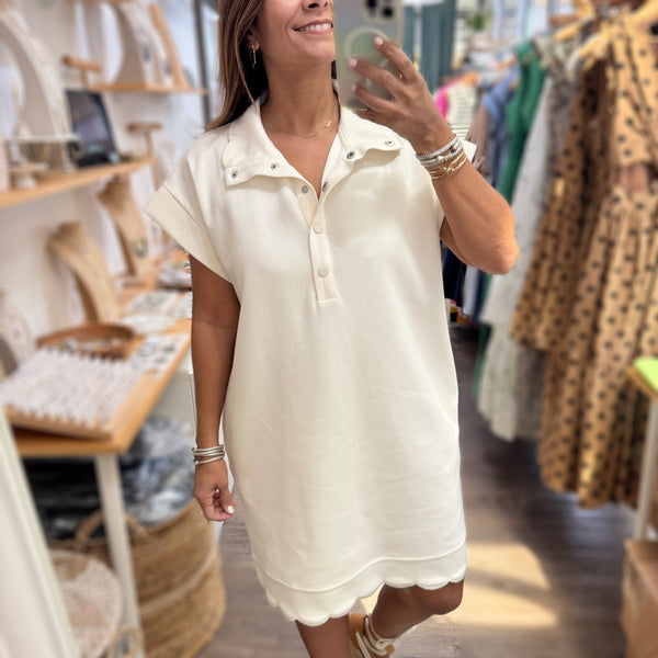 Ivory Scallop Hem Dress