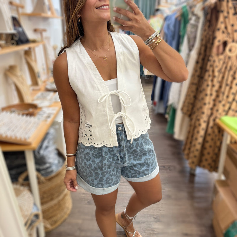 Blue Leopard Denim Short