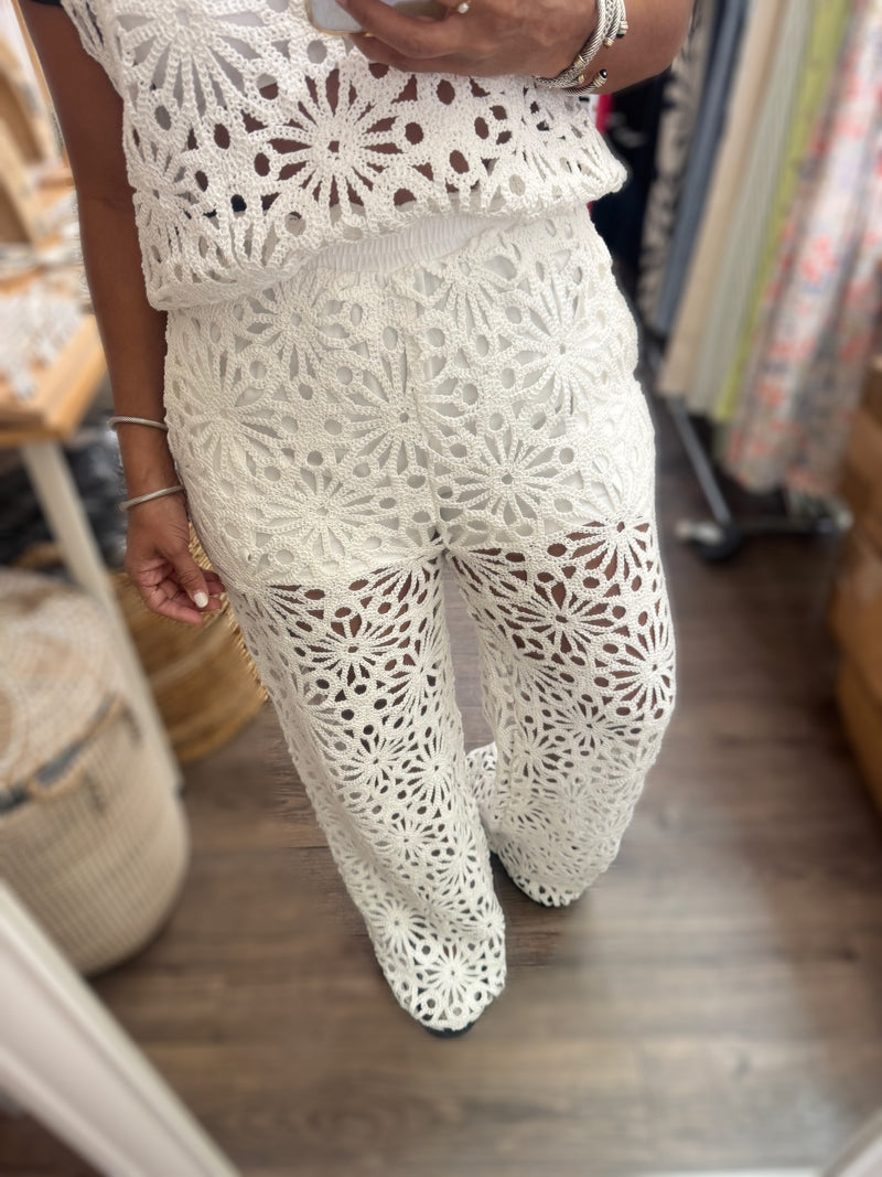 White Crochet Top & Pant Set
