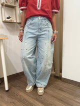 Light Denim Studded Barrel Jeans