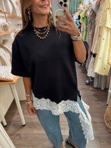 Black & White Lace Detail Top