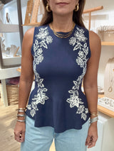 Navy Peplum Top