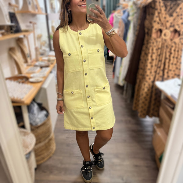 Lemon Button Down Denim Dress