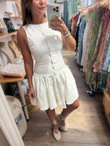 White Denim Scalloped Detail Dress