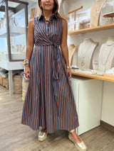 Blue & Brown Waist Detail Dress