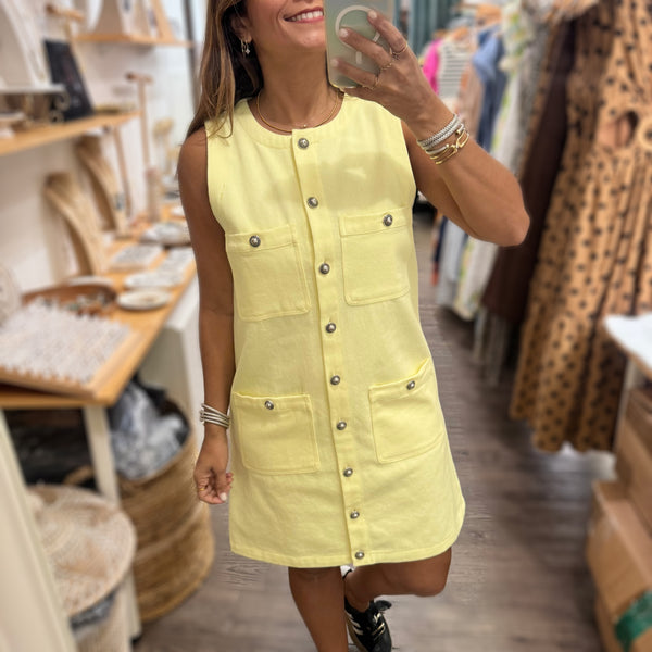 Lemon Button Down Denim Dress