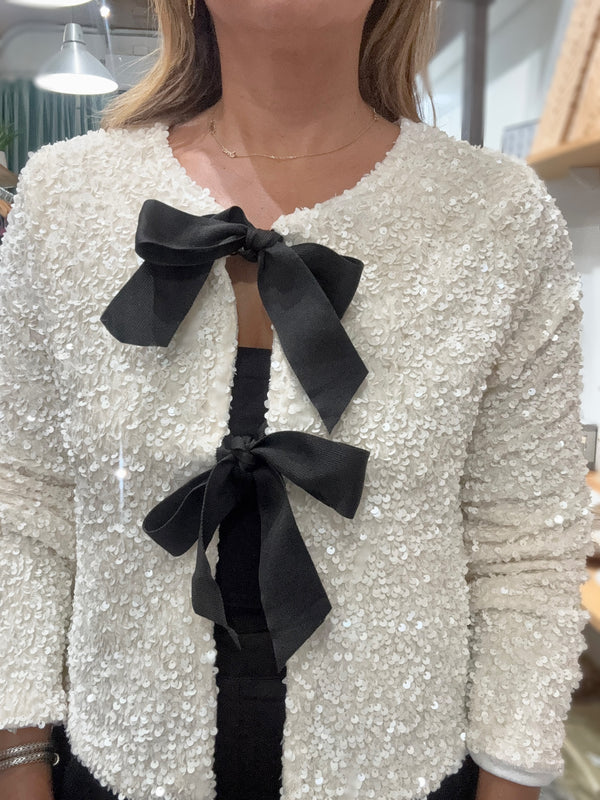 Ivory Sequin Front Ties Top