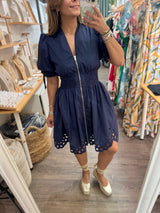 Navy Smocked Waist Dress