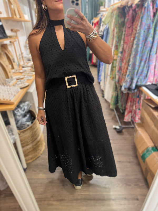 Black Halter Top & Skirt Set