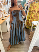 Dusty Blue & Brown Strapless Dress