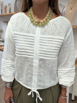 White Eyelet Drawstring Hem Top