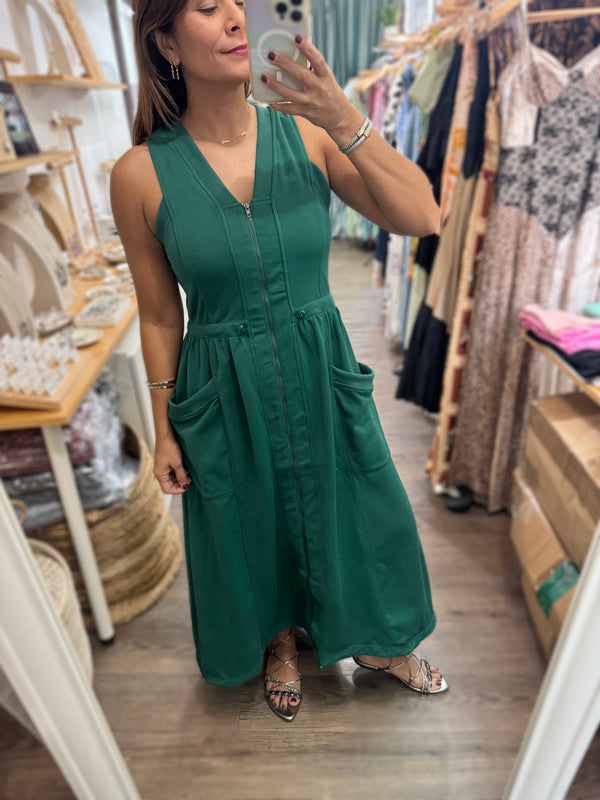 Hunter Green Front Zipper Dress