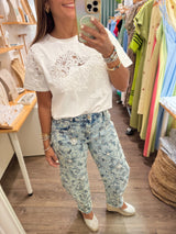 Embroidered Acid Wash Jeans