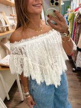 Off White Lace Strapless Top