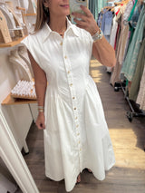 White Front Buttons Dress