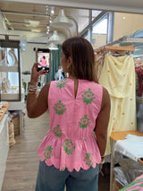 Pink & Green Peplum Top