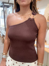 Brown One Shoulder Ribbed Top