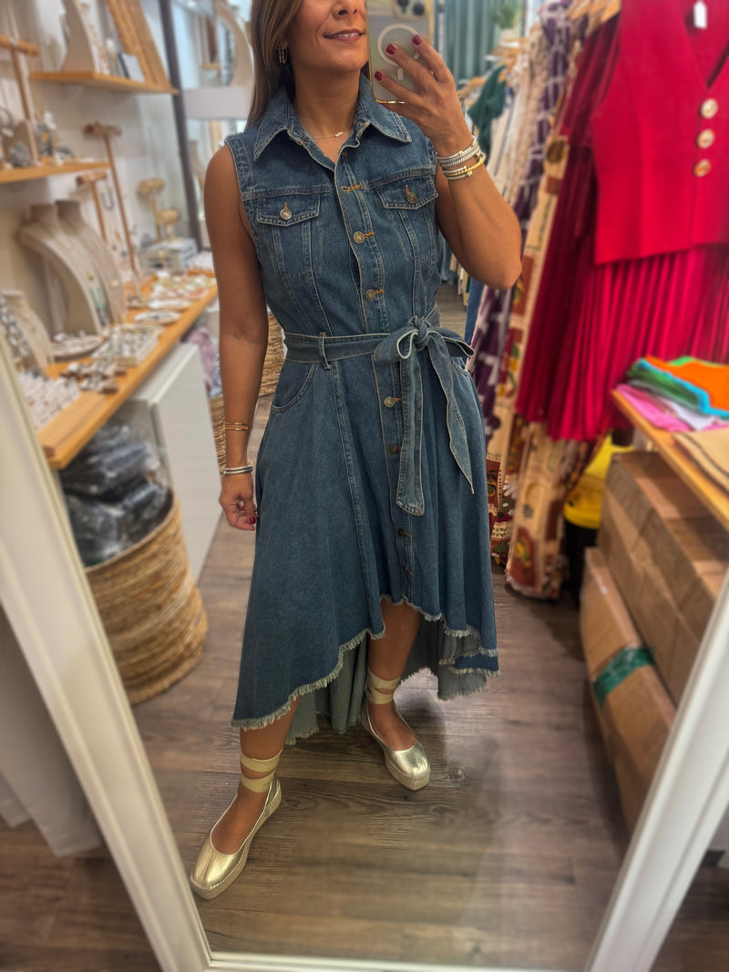 Denim Asymmetrical Hem Dress