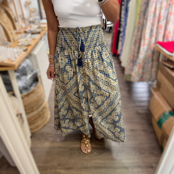 Blue Mix Smocked Waist Skirt