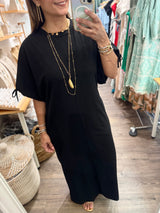 Black Drawstring Sleeves Dress