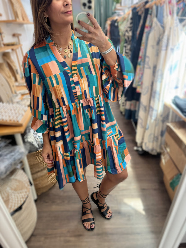 Multi Print Drop Waist Dress