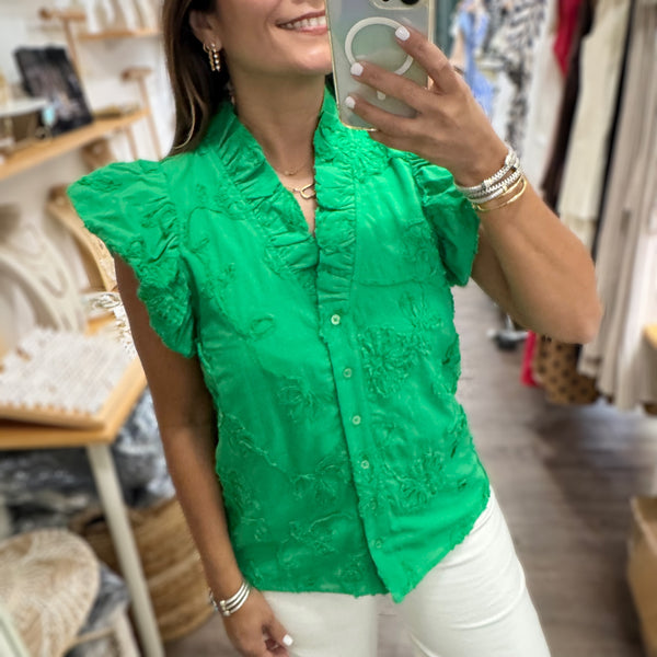 Green Embroidered Delicate Top