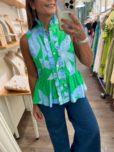 Green & Blue Eyelet Top