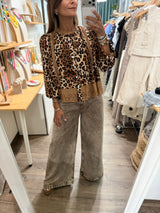Leopard Print Eyelet Trim Swing Top