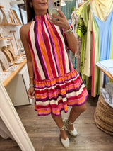 Magenta Mix Drop Waist Dress