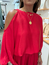 Red Cold Shoulder Top & Harem Pants
