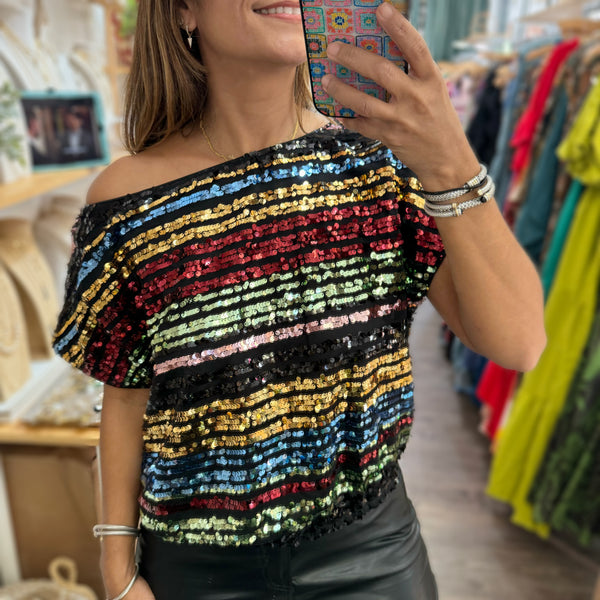 Multi Striped Sequin Top