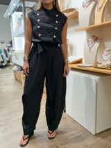 Black Military Belted Jumpsuit