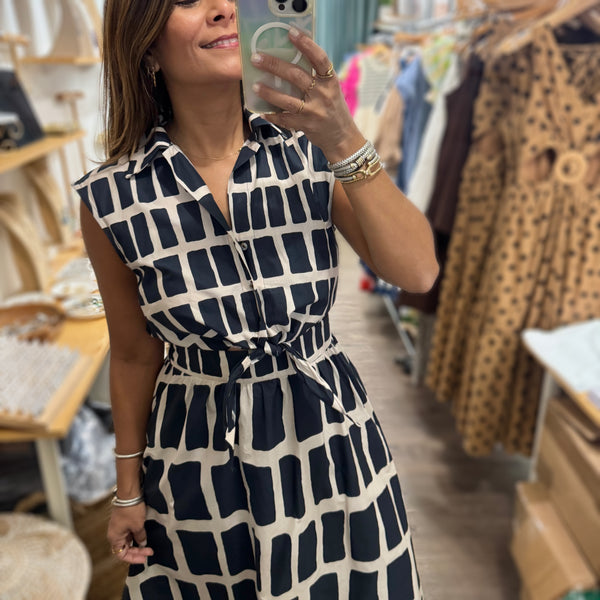 Navy Print Knot Detail Dress