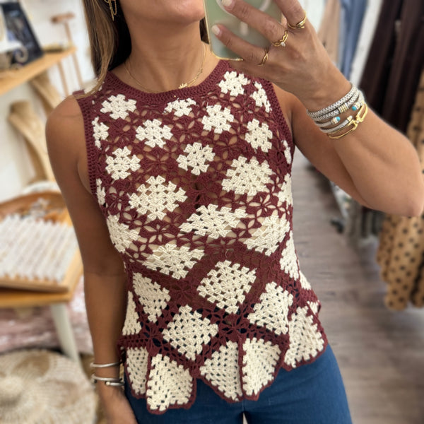Brown & Ivory Crochet Top