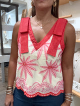 Pink & Red Embroidered Top