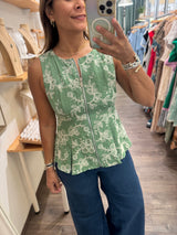Green Front Zipper Top