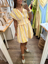 Yellow Mix Pleated Waist Dress