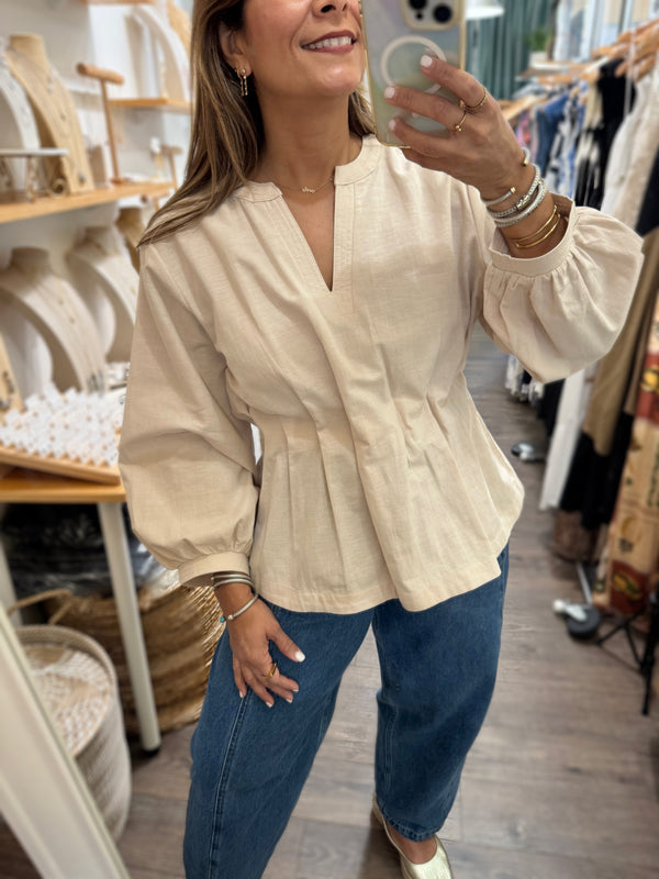 Ivory Pleated Waist Top