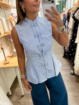 Blue Stripes Mandarin Neck Top