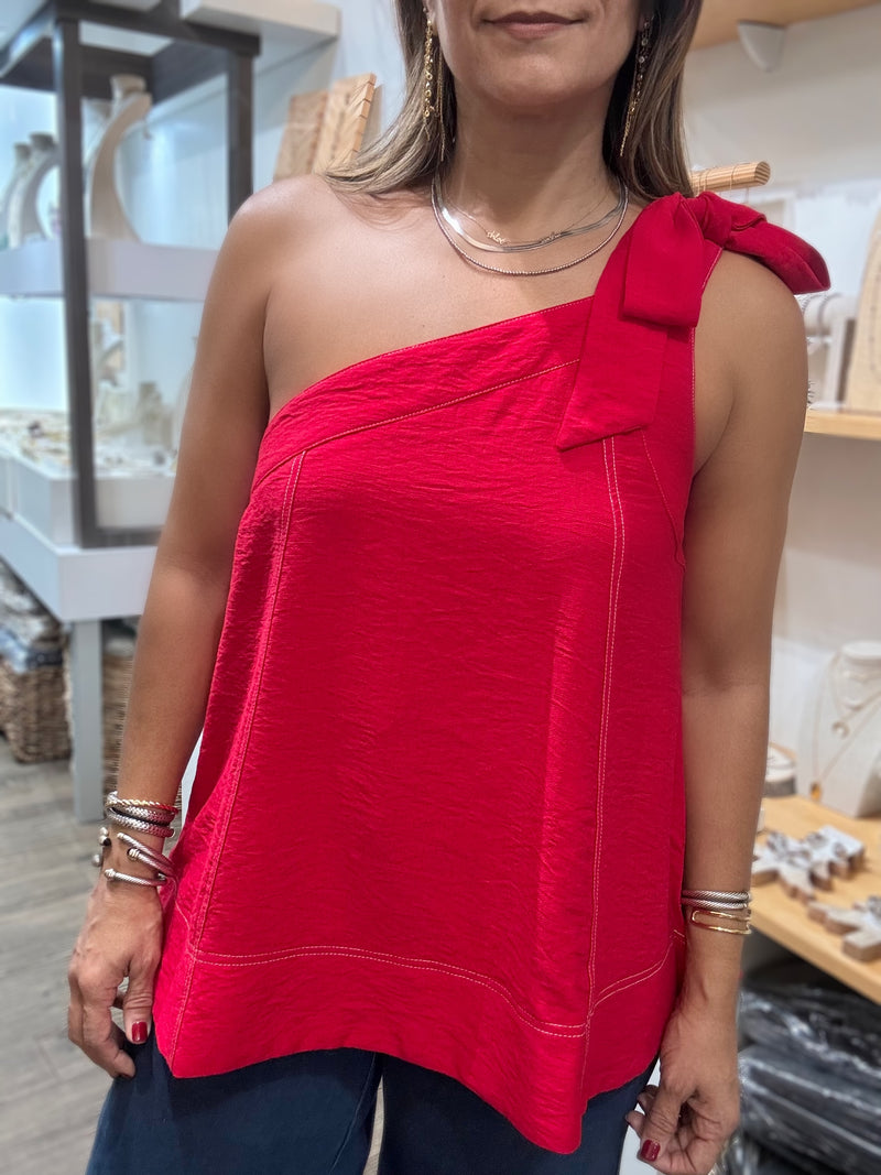 Red One Shoulder Top
