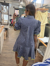 Blue Stripes & Lime Trim Dress