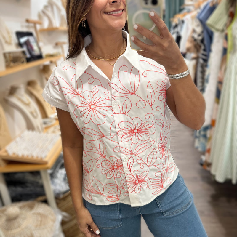Embroidered Flowers Top