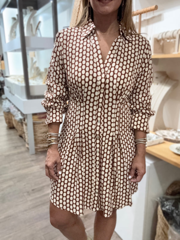 Geometric Print Cinched Waist Dress