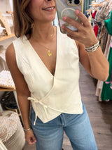 White Front Tie Top