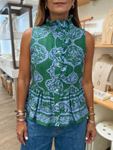 Green & Blue Print Top